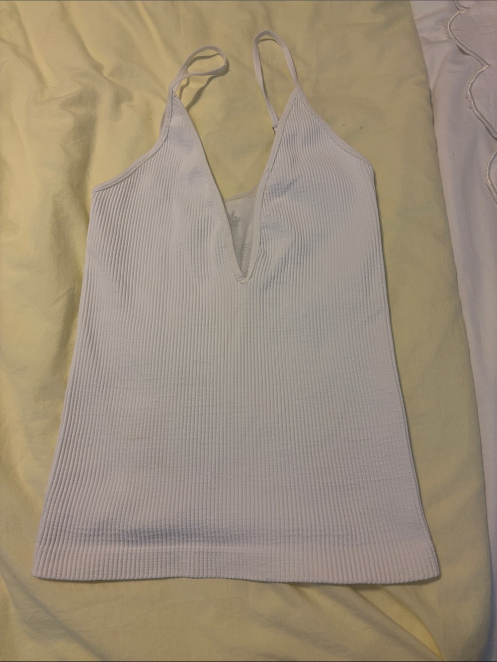 Free People White Ribbed V-Neck Cami size XS-s